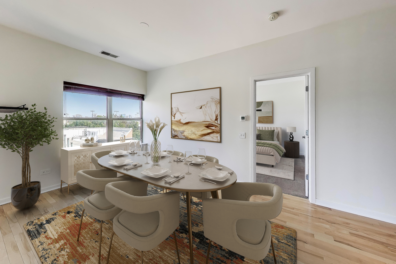 1155 West Roosevelt Road, Unit 412 Chicago, IL 60608 - Photo 8 of 31 a dining room with furniture and window