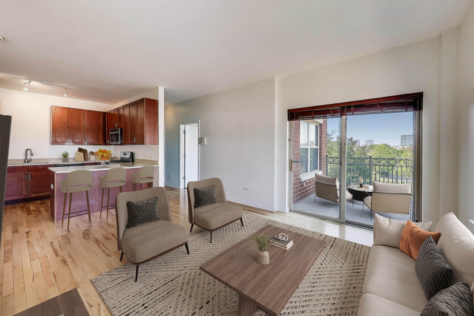 1155 West Roosevelt Road, Unit 412 Chicago, IL 60608 - Photo 10 of 31 a living room with furniture and a large window