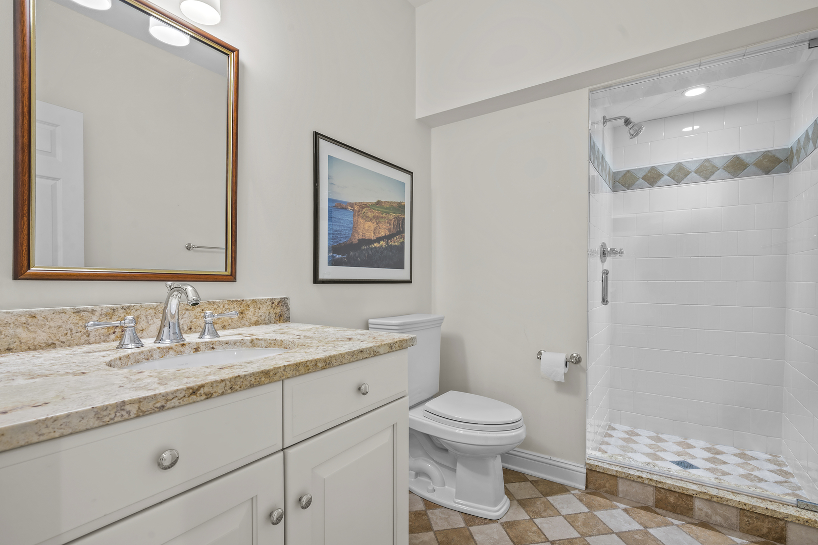 140 Birch Street Winnetka, IL 60093 - Photo 66 of 78 a bathroom with a granite countertop sink toilet and shower