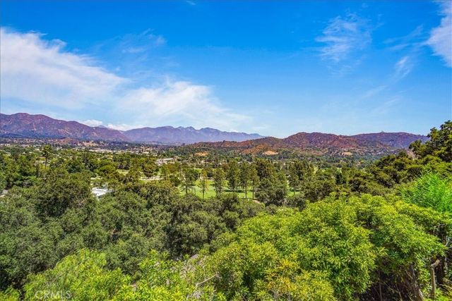 a view of a city with lush green forest