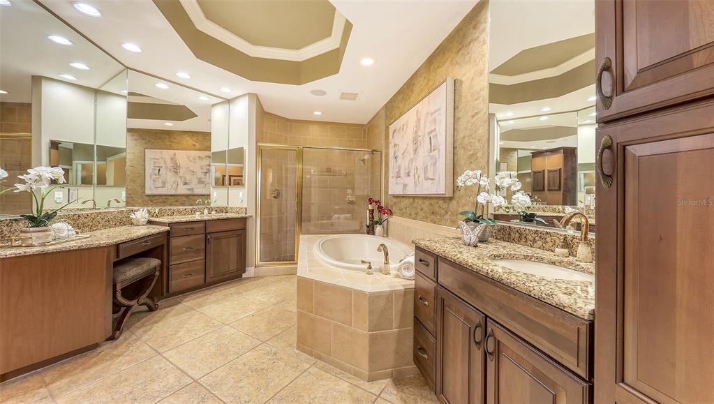 6465 Water Crest Way, Unit 404 Lakewood Ranch, FL 34202 - Photo 28 of 62 a bathroom with a granite countertop sink mirror and