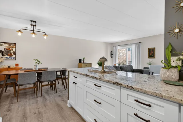 a view of a center island table and chair