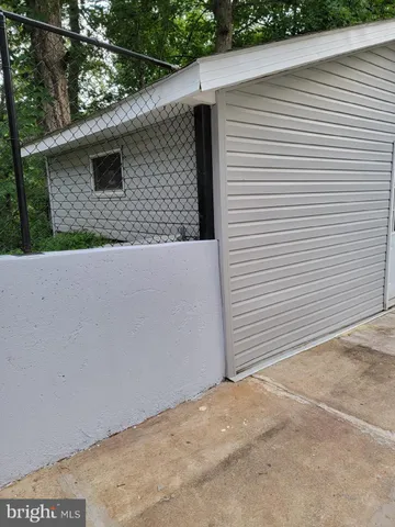 a view of a park with large trees