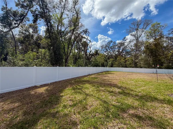 a view of a swimming pool and trees in the background
