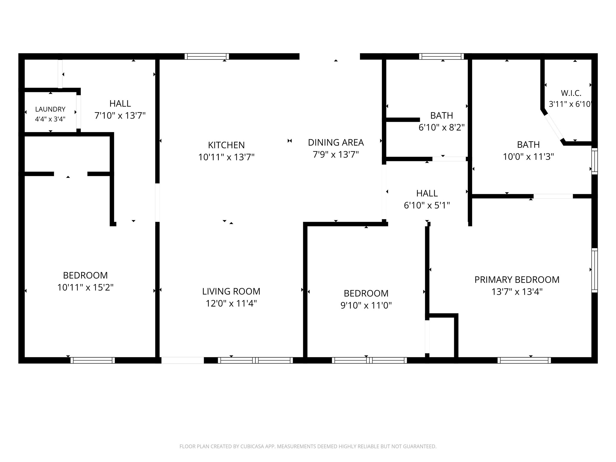 5709 Langley Road Houston, TX 77016 - Photo 27 of 27 Designed for everyday functionality, this Houston single-story layout offers three bedrooms, two full bathrooms, a centrally located living room connected to the dining area and kitchen, a private primary suite with an en-suite bathroom and walk-in closet, two secondary bedrooms served by a shared full bath, and a dedicated laundry room. The floor plan is provided for reference only, and all room dimensions are approximate.