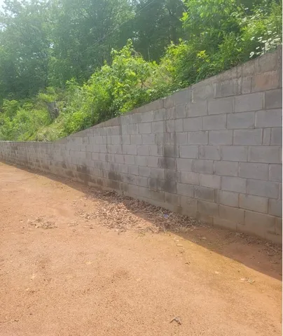 a view of river and trees in the background