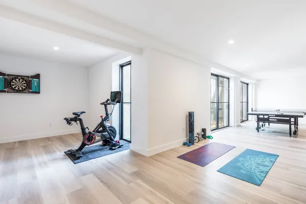 a view of a room with gym equipment