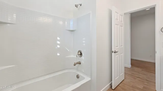 a bathroom with a bathtub