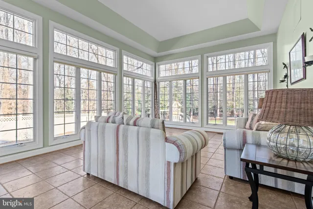 a view of a dining room with furniture and window