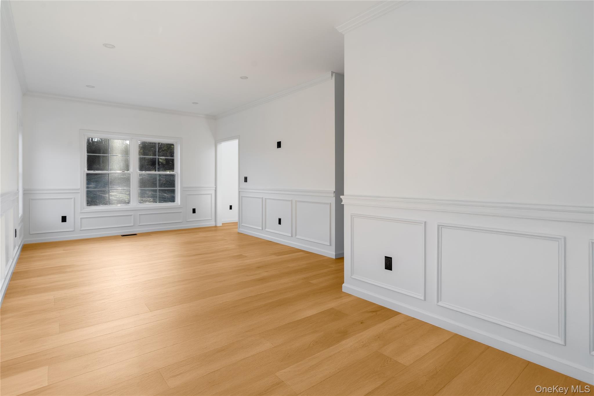 317 Hynes Road Poughquag, NY 12570 - Photo 7 of 12 Spare room with light wood-type flooring, a decorative wall, crown molding, and a wainscoted wall