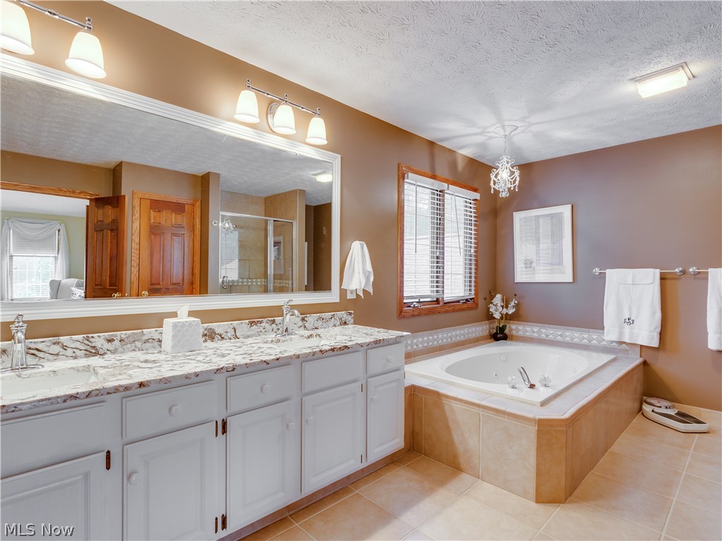 876 Hunter Ridge Circle Fairlawn, OH 44333 - Photo 18 of 35 Handsome Master bath with double sink vanity, cool granite, a Jacuzzi and ceramic floor. A fully tiled walk in shower too!