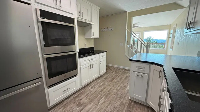 a view of a room that has a window