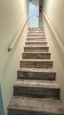 a black and white wall of a house with a tree