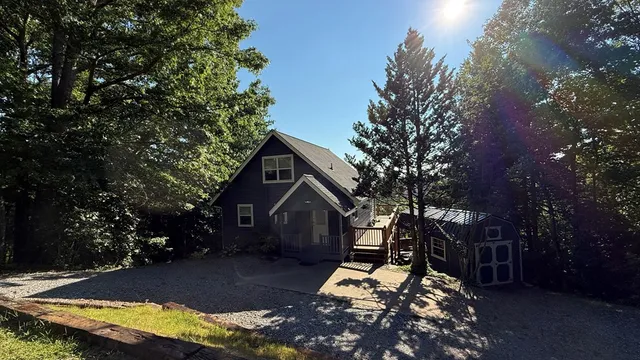 a view of a city with lush green forest