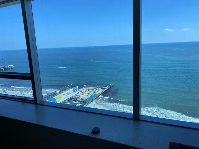 a view of a lake from a window