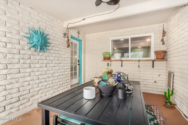 a view of a garage with a sitting area
