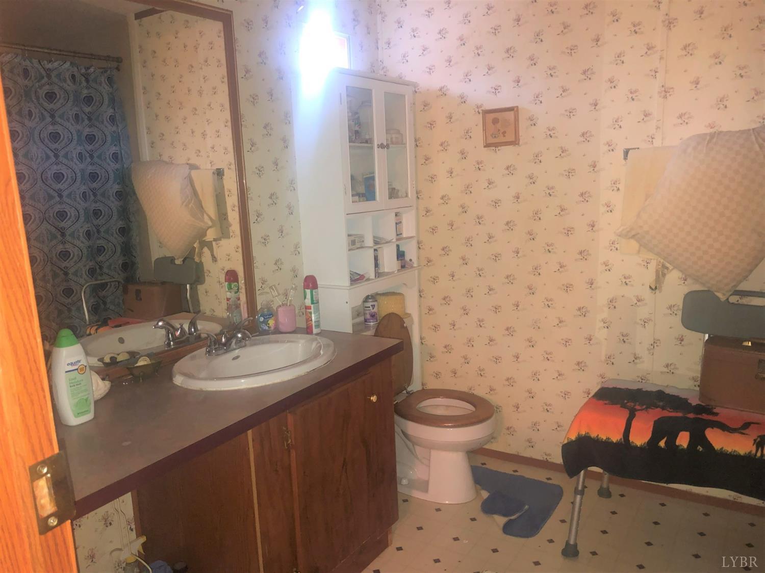 55 Carwile Road Rustburg, VA 24588 - Photo 8 of 10 a bathroom with a granite countertop toilet a sink and a mirror