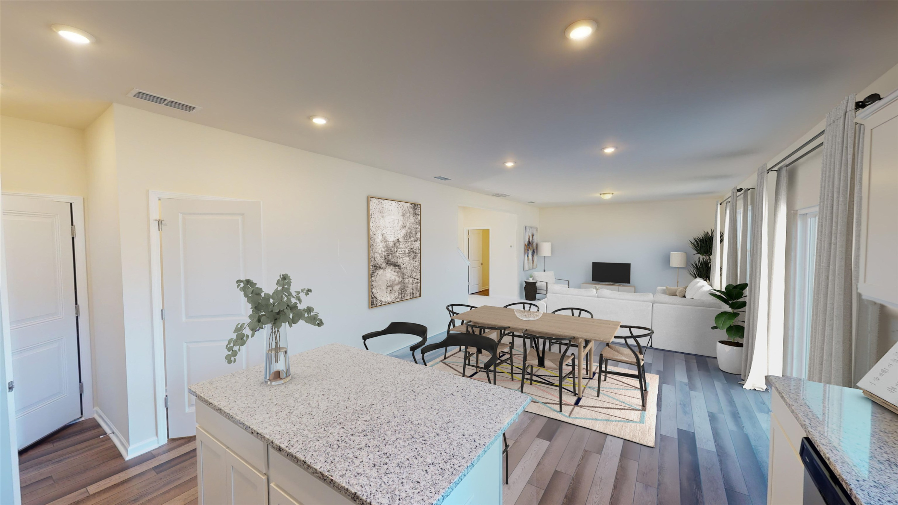 1725 Luna Way Raleigh, NC 27604 - Photo 19 of 19 a living room with furniture a potted plant and open kitchen view