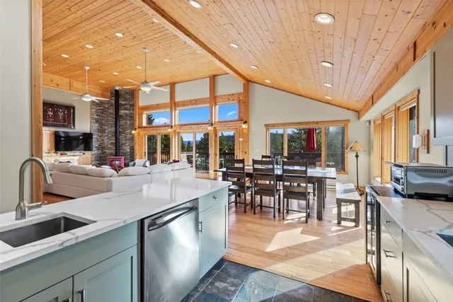 a kitchen with lots of counter top space
