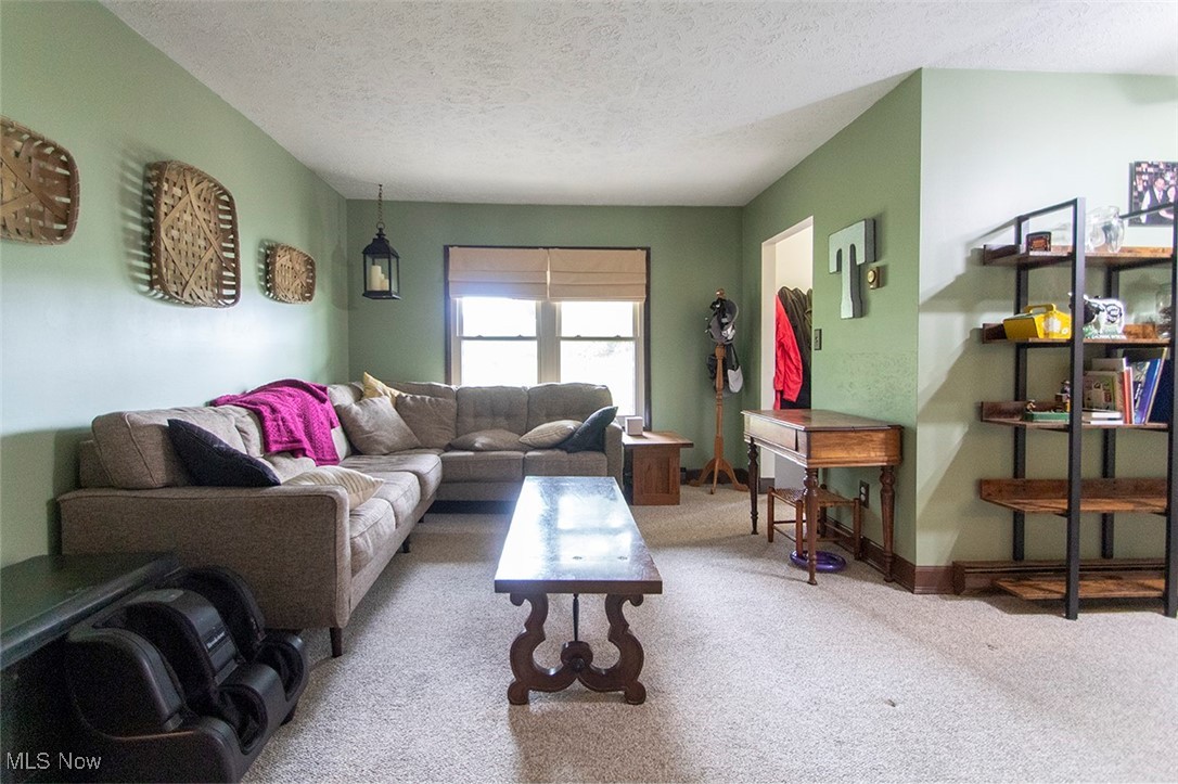 8559 Crow Road Litchfield, OH 44253 - Photo 13 of 27 Living room with a textured ceiling and light carpet