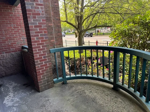 a view of a pathway with a street view
