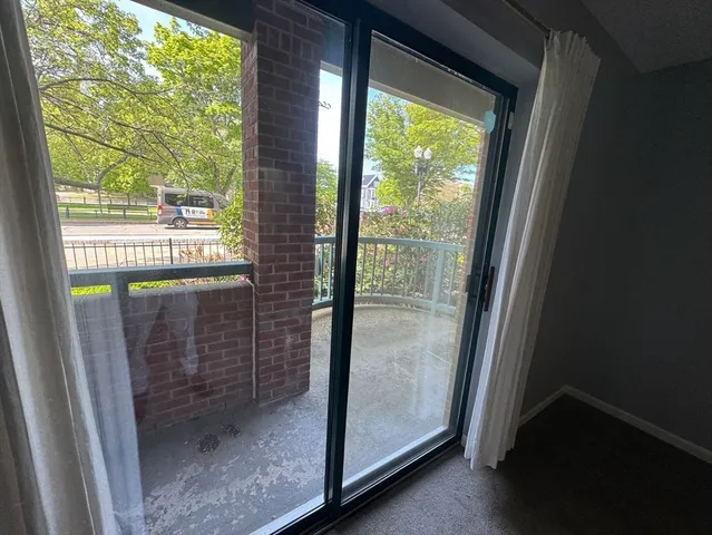 a view of a glass door with a glass door