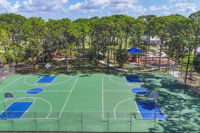 a view of a street with sitting area