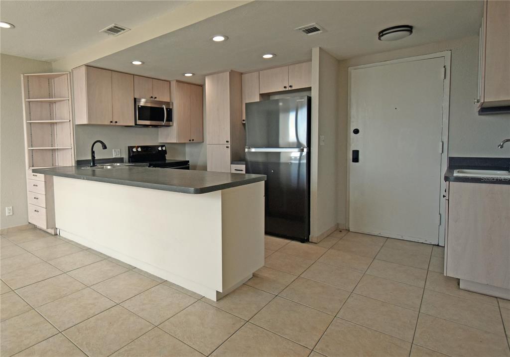 4015 Bayshore Boulevard, Unit 17F Tampa, FL 33611 - Photo 17 of 32 a kitchen with stainless steel appliances granite countertop a refrigerator sink and microwave