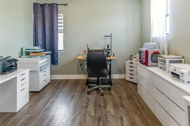 a room with a workspace