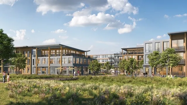 a view of a big yard next to a building