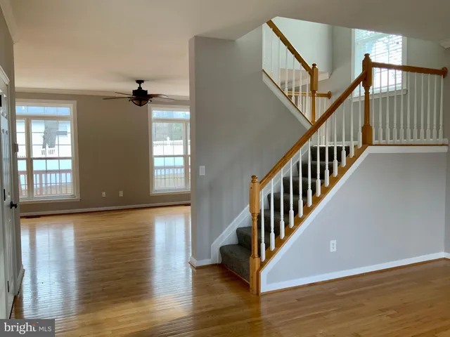 a view of an entryway wooden floor and windows