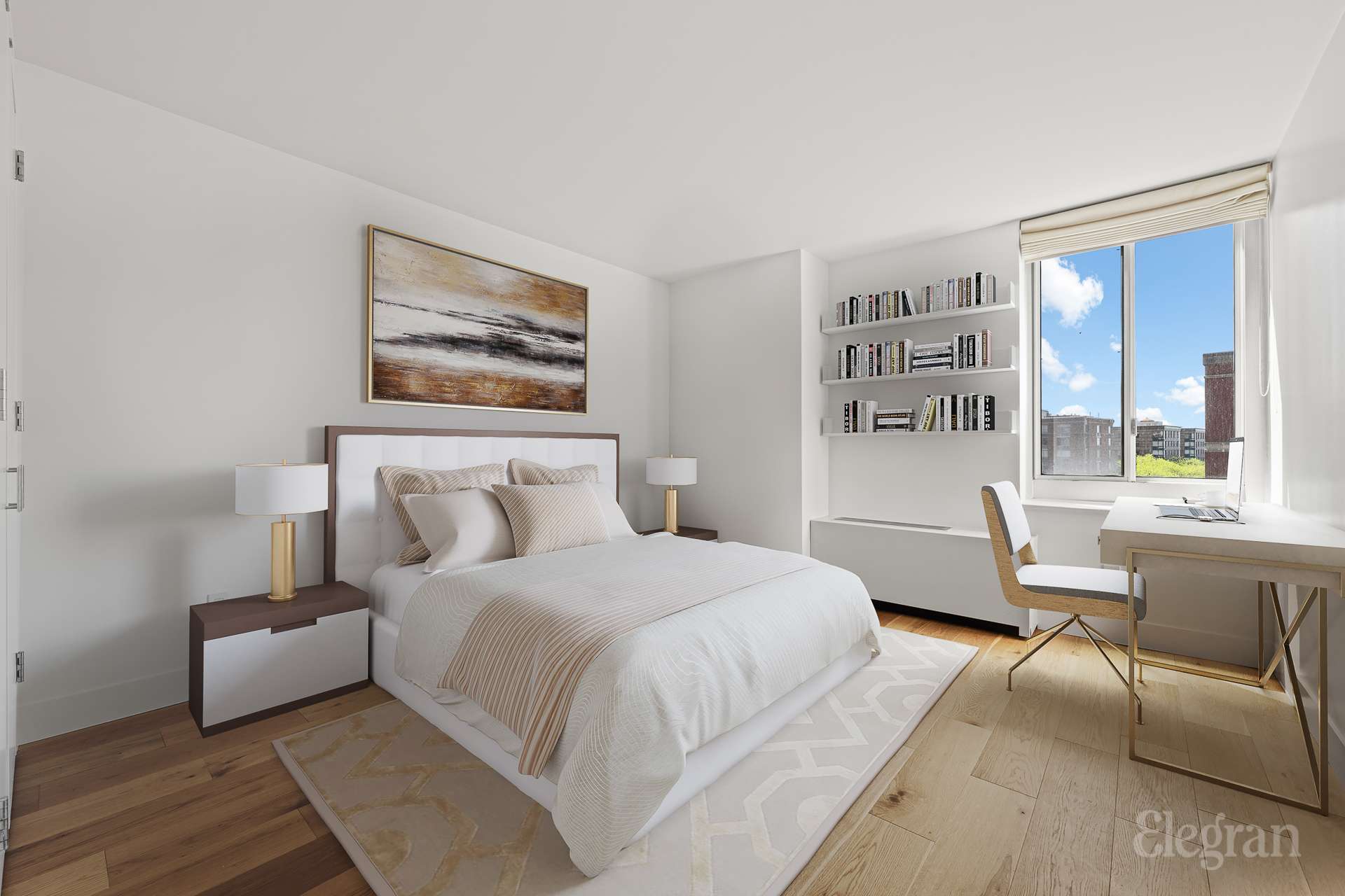 333 Rector Place, Unit 805 Manhattan, NY 10280 - Photo 18 of 28 a bedroom with a large bed couch and a window