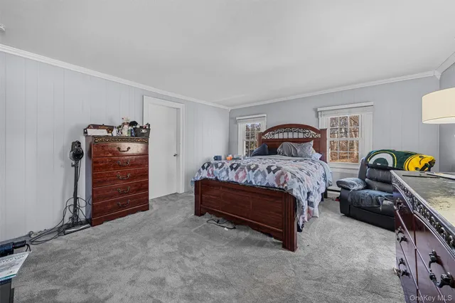 a bedroom with a bed and furniture