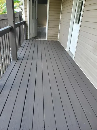 a view of wooden balcony