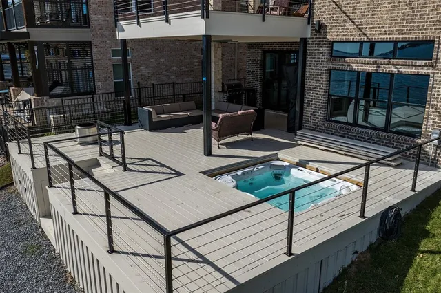a view of a terrace with seating area