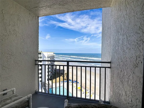 a balcony with a couch