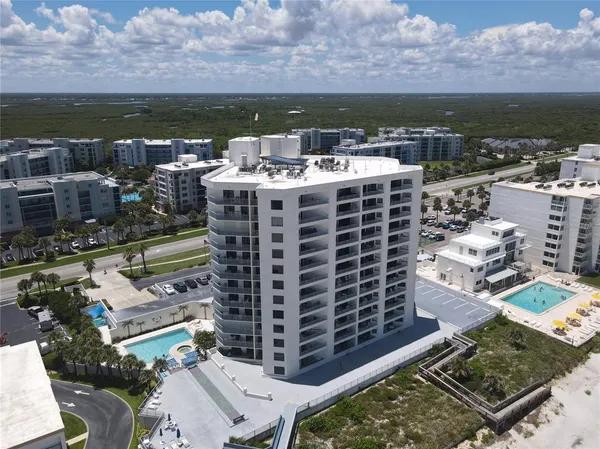a city view with tall buildings