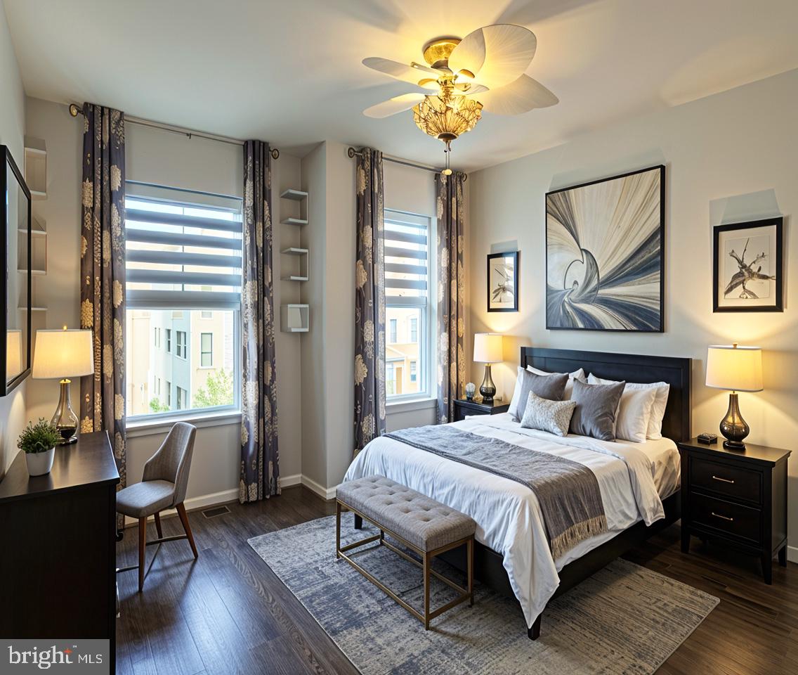 3510 Landing Way Silver Spring, MD 20906 - Photo 36 of 47 a bedroom with a bed and a chandelier