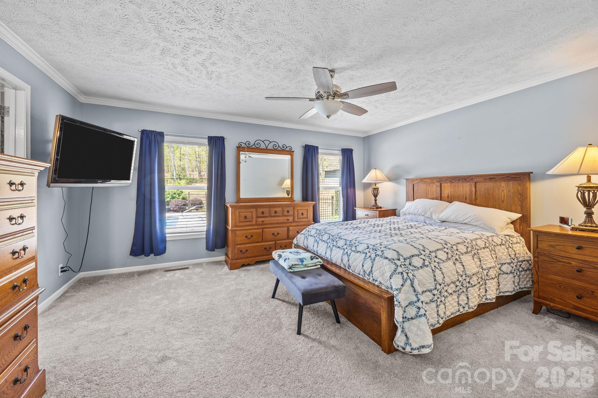 19807 Alpine Road Albemarle, NC 28001 - Photo 21 of 40 a spacious bedroom with a bed and a flat screen tv