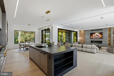 a view of a living room with a large window