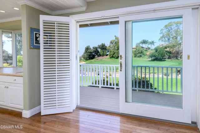 a view of a porch with a door
