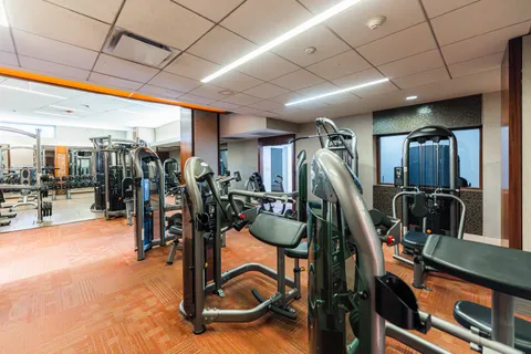 a view of a room with gym equipment
