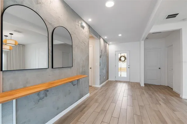 a view of a room with racks on the wall