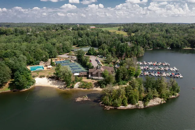 a view of a lake with a house in the background