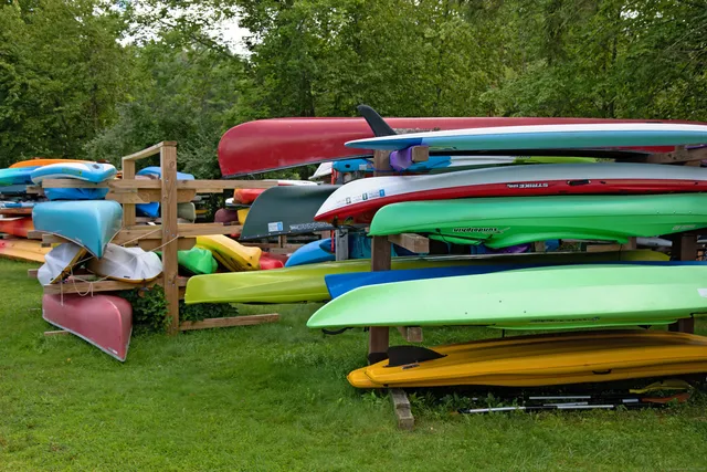a green field with lots of trees in the background