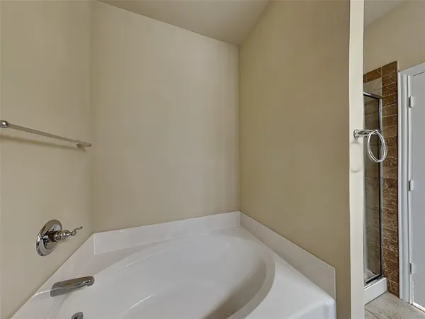 a bathroom with a bathtub