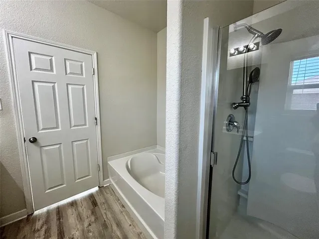 a bathroom with a bathtub