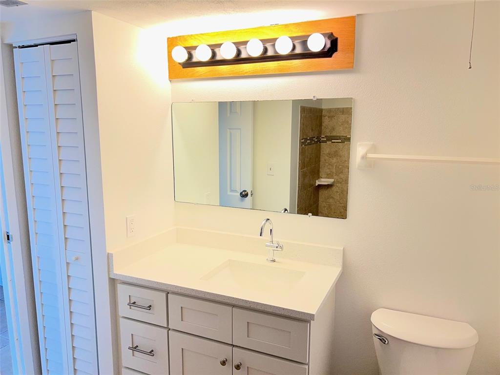 387 South McMullen Booth Road, Unit 13 Clearwater, FL 33759 - Photo 16 of 30 a bathroom with a sink a toilet and mirror