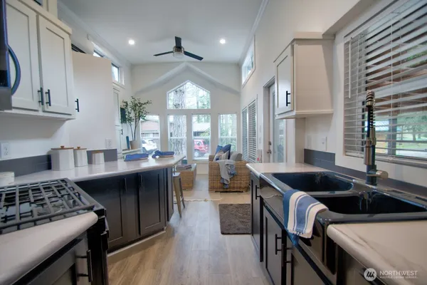 a view of kitchen and living room