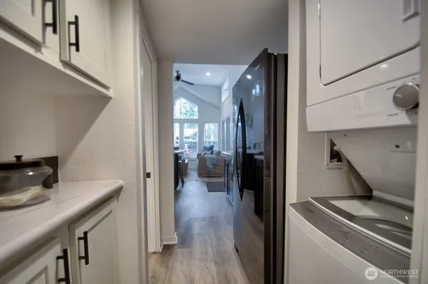 a view of hallway with a car parked on the dresser